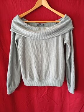 Abercrombie & Fitch Off-the-Shoulder Ribbed Sweater - Sage